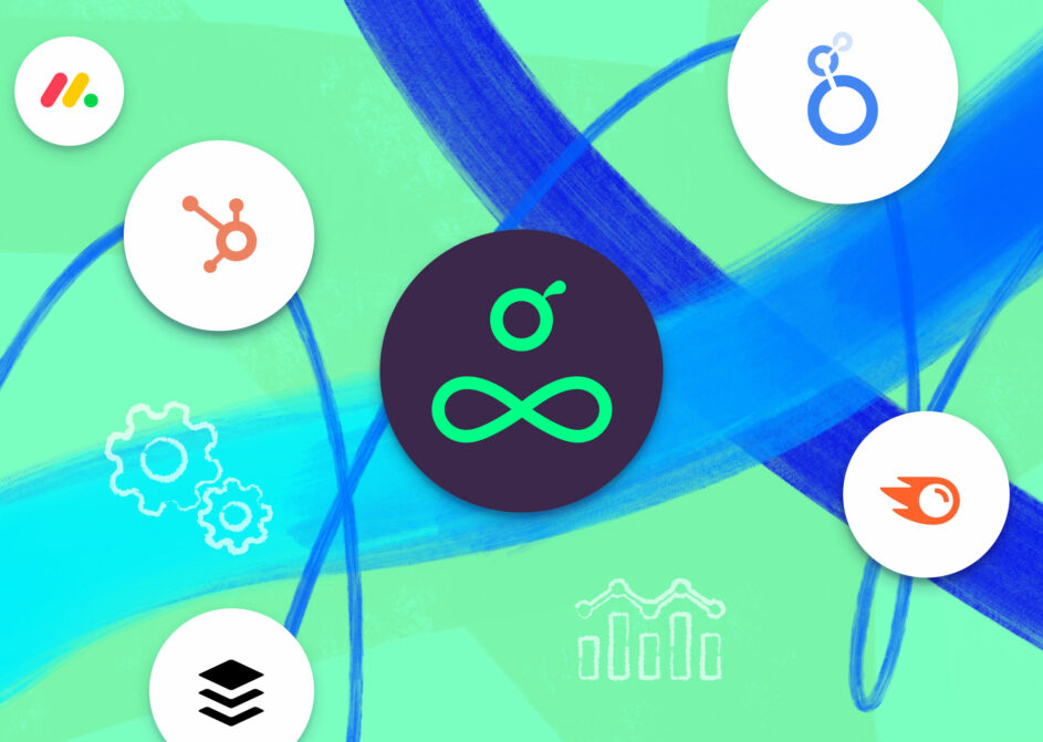 Logos of different agency tools, including Resource Guru, HubSpot, Looker, Semrush, and Buffer